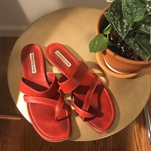 Manolo Blahnik Susahole Leather Slides Sandals